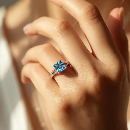 Aurora’s Gleam | 2CT Princess Cut Blue Sapphire Ring.