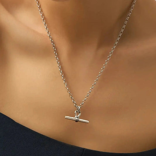 White Gold Plated Silver Chunky T-Bar Chain Necklace