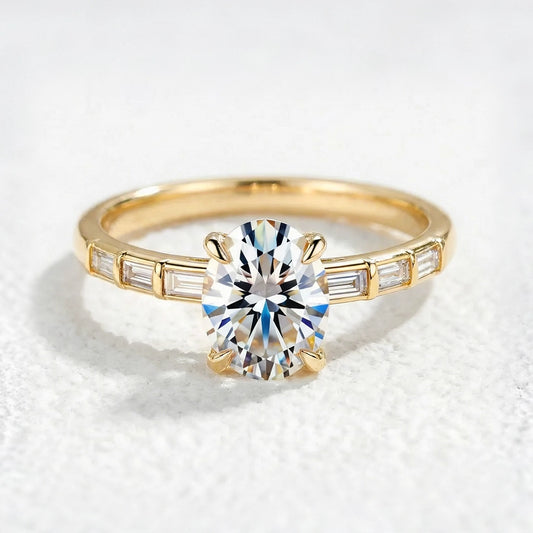 The Lumiera Modernist 2CT Oval Cut Moissanite Gold Ring.