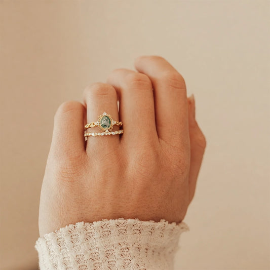 Margaret's Garden – Oval Cut Vintage Moss Agate Bridal Set 2pcs