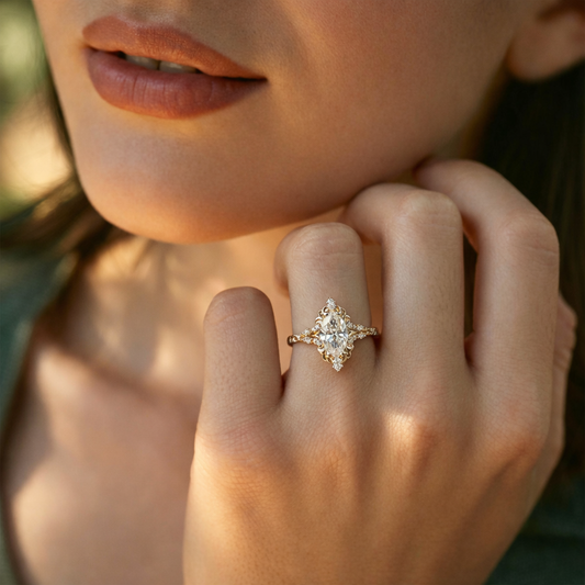 Aurora Swirl | Marquise Diamond Ring with Filigree Setting