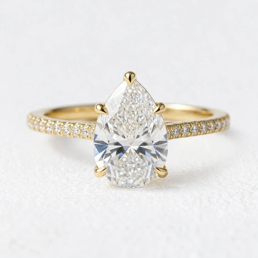 Aurelia's Radiance | 1.5CT Pear Diamond Pavé Solitaire Engagement Ring