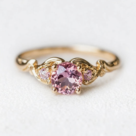 Rosalind’s Enclave | Round Pink Sapphire Foliage Engagement Ring