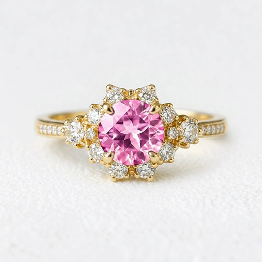 Marina’s Embrace | Round Pink Sapphire Engagement Ring