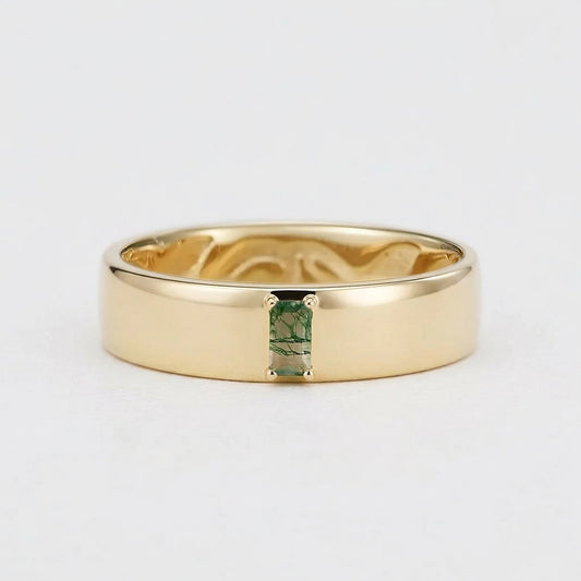 Moss Trace | Inner Engraved Moss Agate Men's Wedding Band.