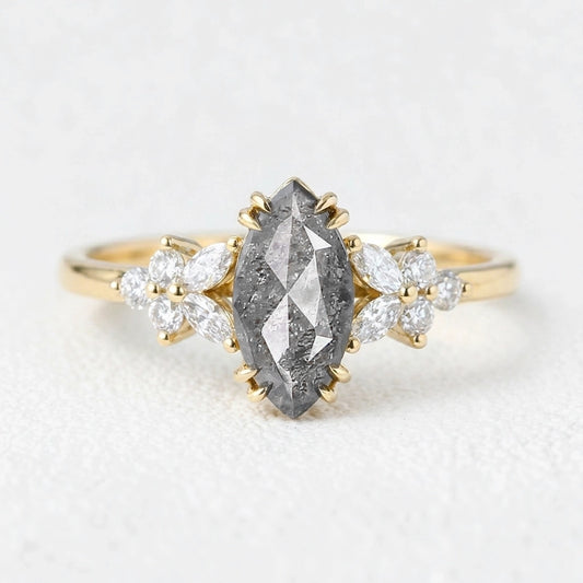 Isadora’s Blossom | 1CT Marquise Salt & Pepper Diamond Engagement Ring