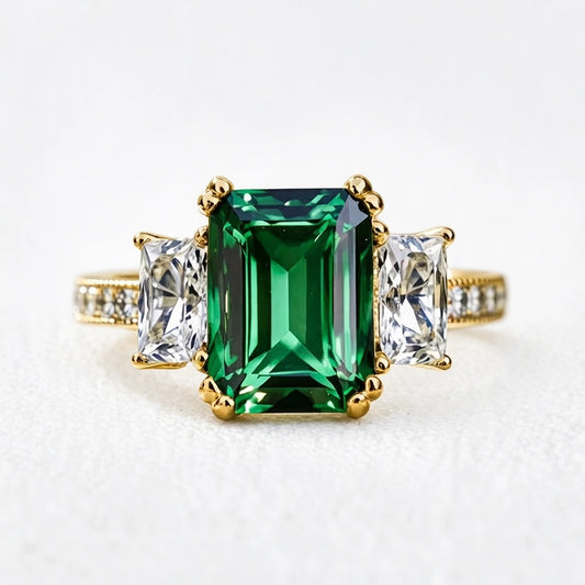 Cleo's Regal | 3CT Baguette Emerald Solitaire Statement Ring