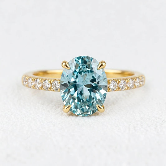 Selene’s Glow | 2CT Oval Cut Green Sapphire Ring