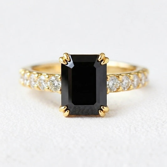 Selene’s Shadow | 3CT Emerald Cut Onyx Engagement Ring