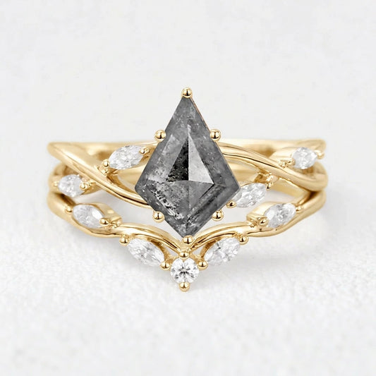 Isadora’s Drift | 1CT Kite Cut Salt & Pepper Diamond Bridal Set 2pcs