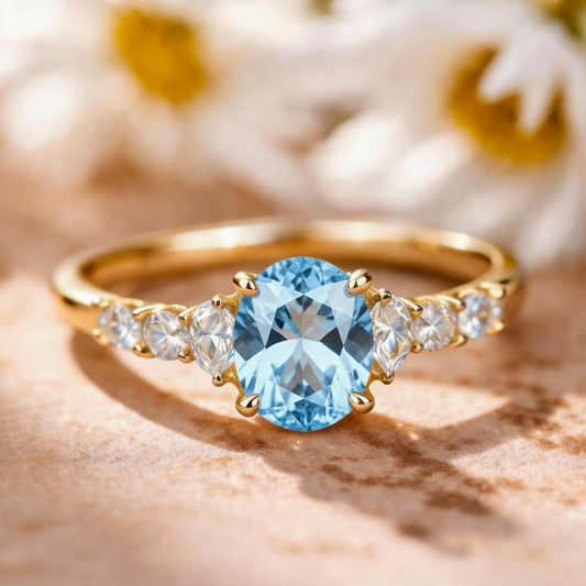 Aura‘s Echo | Round Cut Blue Starfire Ring