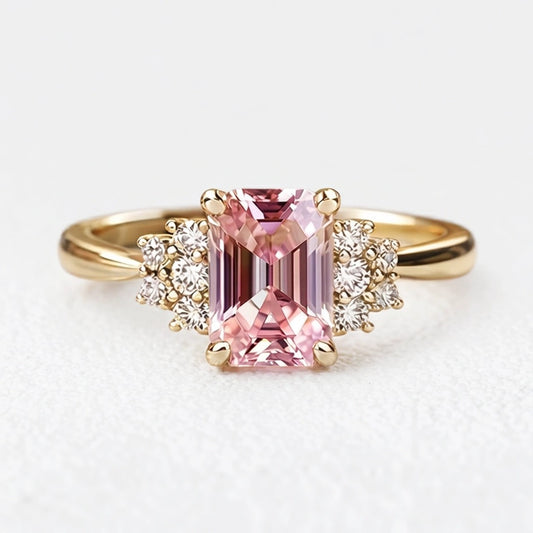 Aurora’s Promise | 2CT Emerald Cut Pink Sapphire Engagement Ring