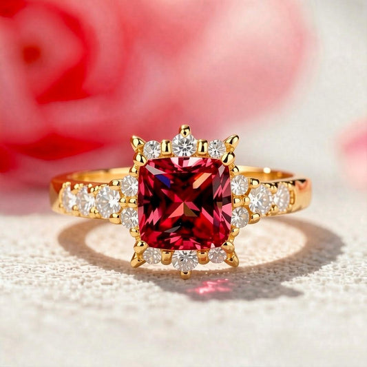 Aurora‘s Cardinal | Princess Cut Ruby Solitaire Ring.