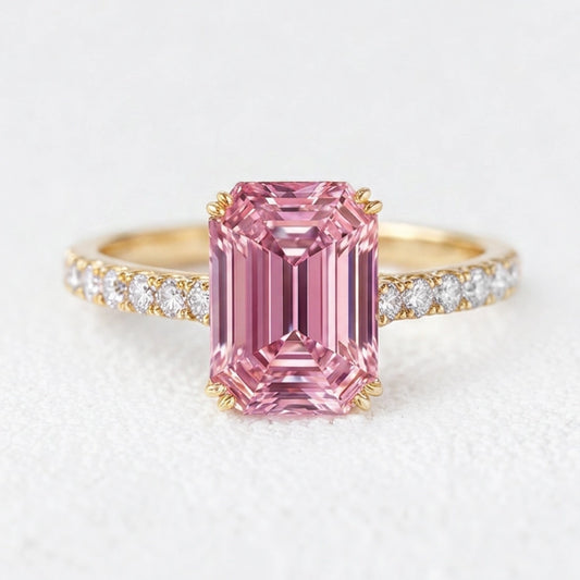 Celia‘s Grace | 2CT Emerald Cut Pink Sapphire Engagement Ring
