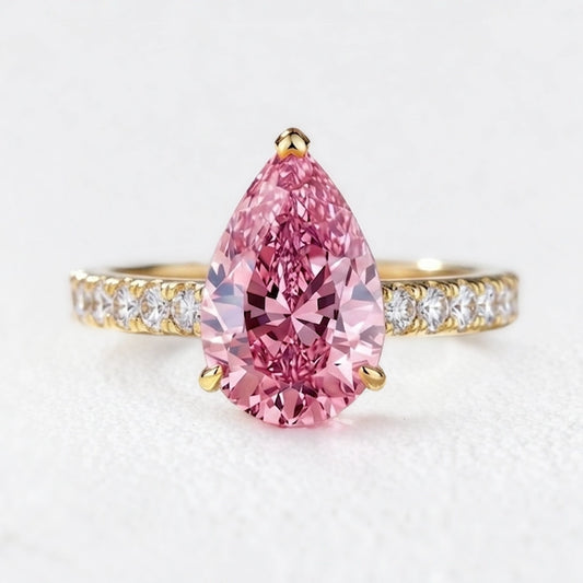 Selene's Blush | 3CT Pear Pink Sapphire Solitaire Pavé Ring