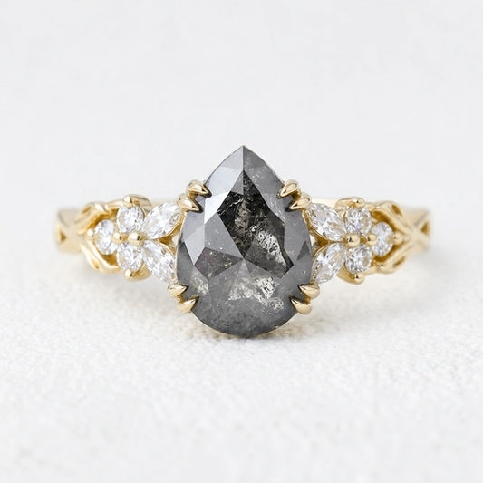 Isadora's Vine | 1CT Pear Salt & Pepper Diamond Engagement Ring