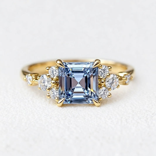 Eleonora’s Azure | 2CT Asscher Sapphire Solitaire Engagement Ring
