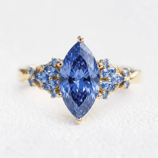 Florence's Serenade | 2CT Marquise Cornflower Sapphire Vintage Engagement Ring