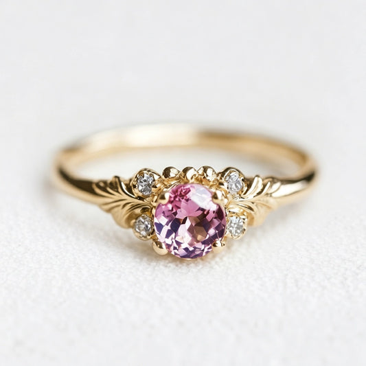 Rosalind’s Petal | Round Cut Pink Sapphire Engagement Ring
