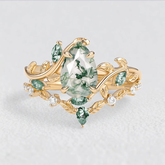 Daphne’s Vine | Pear Cut Moss Agate Bridal Set 2pcs