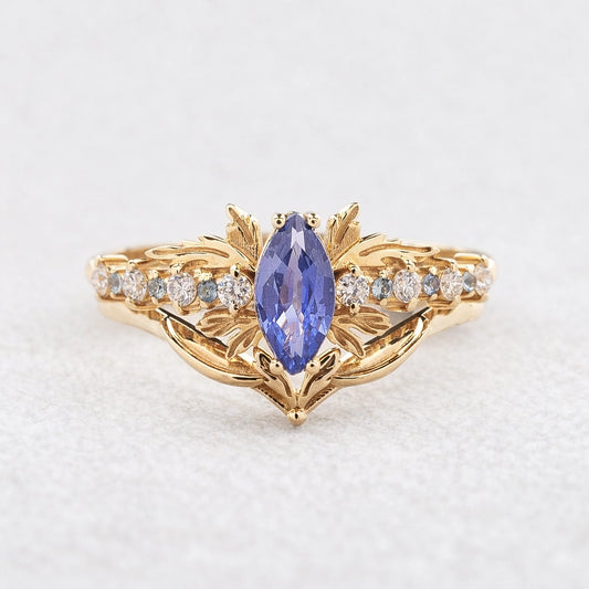 Aurora’s Fairy Wing | Marquise Natural Sapphire Vintage Bridal Set 2pcs.