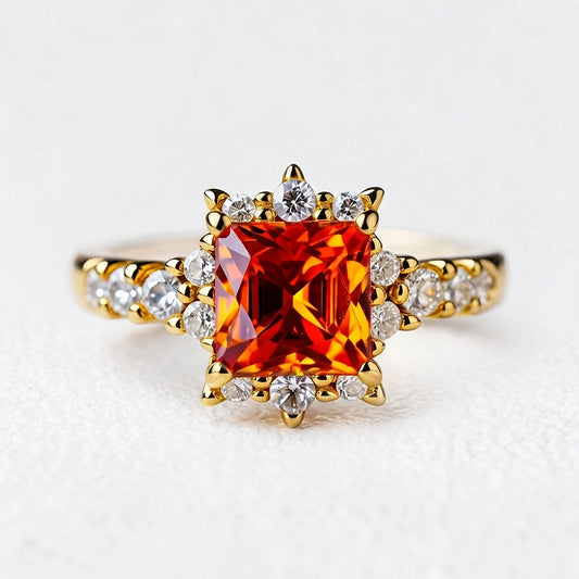 Aurora‘s Sundown | Princess Cut Orange Sapphire Engagement Ring
