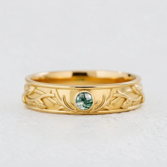 Forest Stag | Moss Agate Men's Wedding Band.