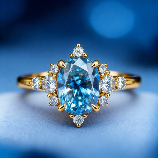 The Carlotta Midnight Serenade | 2CT Oval Blue Solitaire Ring.