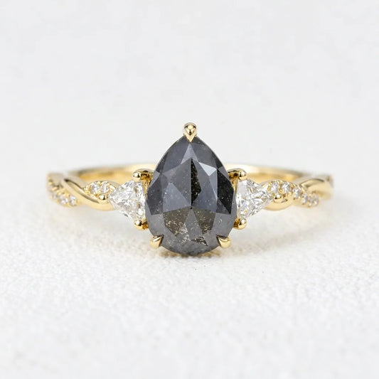 Isadora’s Trilogy | 1.2CT Pear Cut Salt & Pepper Diamond Engagement Ring