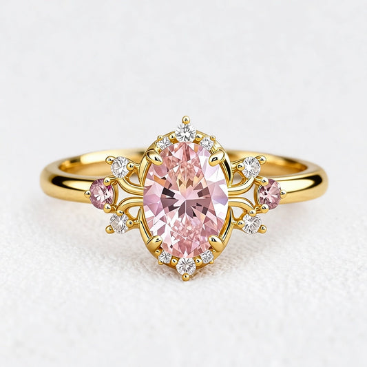 Elysia’s Dawn | Oval Pink Sapphire Vintage Engagement Ring