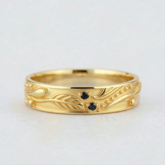 Olive Shade | Men’s Wedding Band with Black Sapphire.
