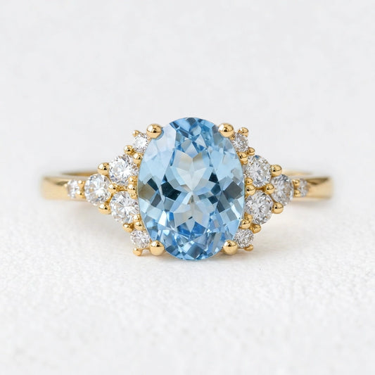 Celeste’s Tide | 2CT Oval Aquamarine Solitaire Engagement Ring