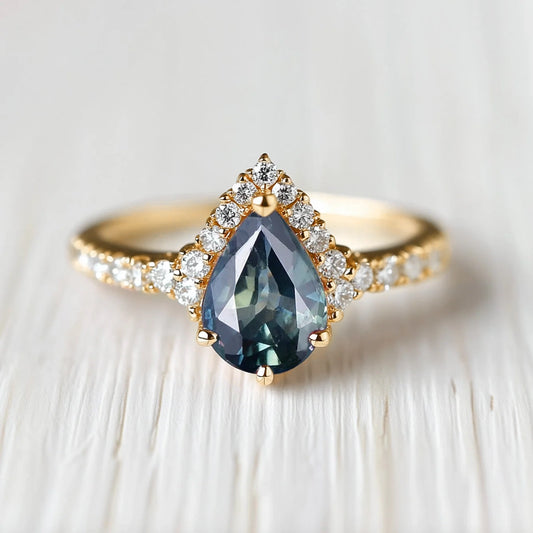 Aurora’s Teardrop | Pear Blue Sapphire Half-Halo Ring