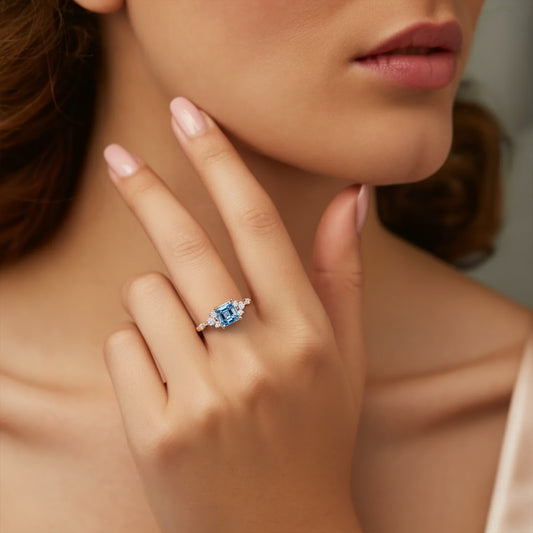 The Gisella Blue | 2CT Asscher-Cut Solitaire Ring
