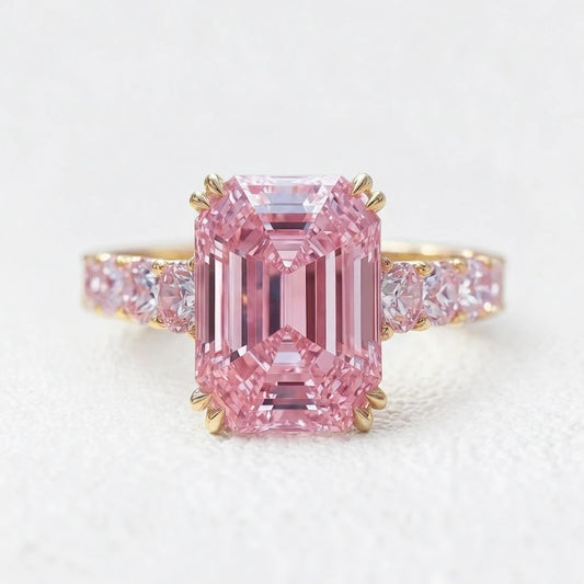 Elena’s Heritage | 3CT Emerald Cut Pink Sapphire Engagement Ring