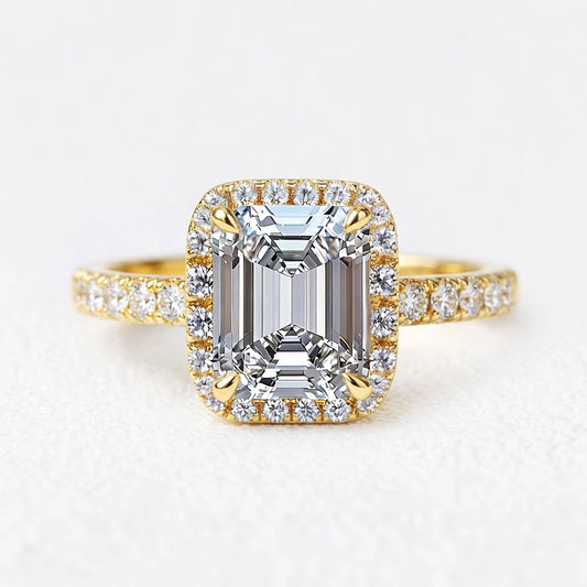 Lyra's Lumen | 2CT Emerald Cut Diamond Halo Engagement Ring