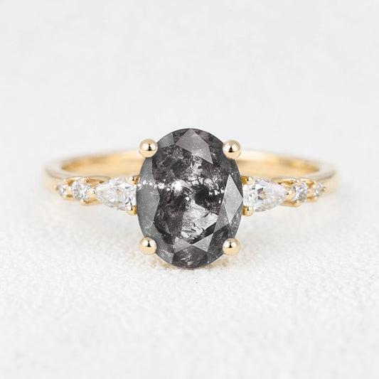 Isadora’s Guard | 1CT Vintage Oval Salt & Pepper Diamond Accented Engagement Ring