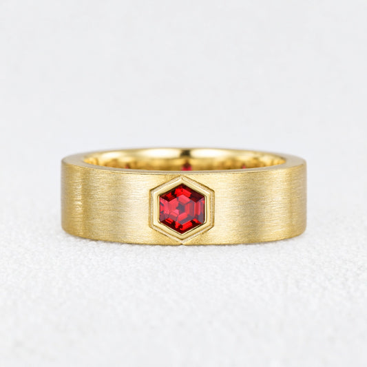 Alexander‘s Aegis | Hexagon Ruby Brushed Men’s Band