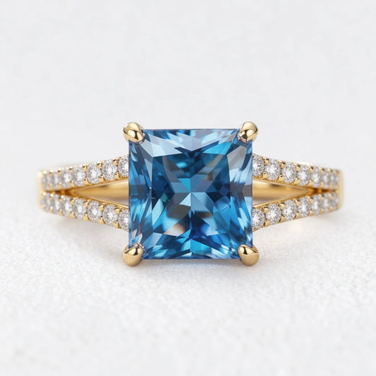 Aurora’s Luminous | Princess Cut Blue Sapphire Engagement Ring