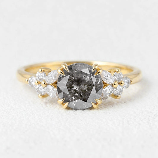 Isadora’s Bloom | 1CT Vintage Round Salt & Pepper Diamond Cluster Engagement Ring