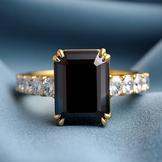 Selene's Mystique | 2CT Emerald Cut Black Gemstone Ring