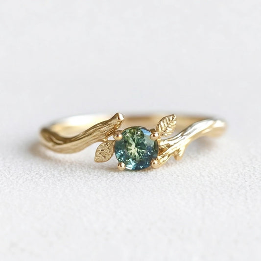 Aurelia’s Twine | Green Blue Sapphire Twig Ring.