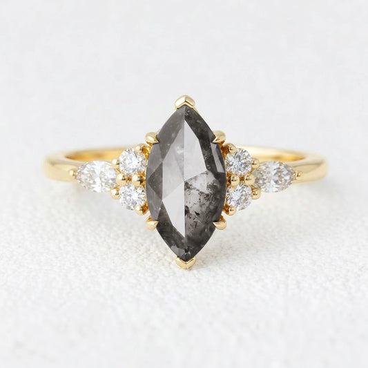 Isadora’s Stardust | Marquise Cut Salt & Pepper Diamond Cluster Engagement Ring