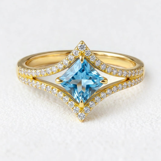 Celia’s Tide | 2CT Princess Aquamarine Halo Engagement Ring