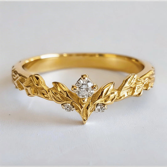 Angel’s Garden | Diamond Leaf Motif Wedding Band.