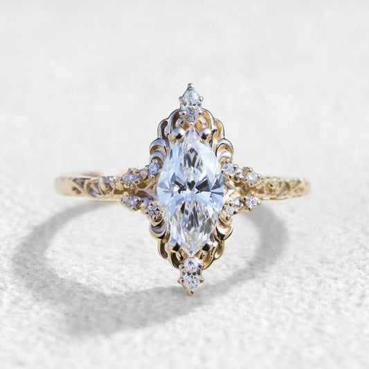 Aurora Swirl | Marquise Diamond Ring with Filigree Setting