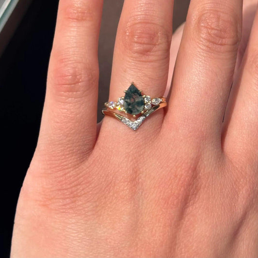 Sienna Pear Cut Moss Agate Cluster Ring Set 2pcs.