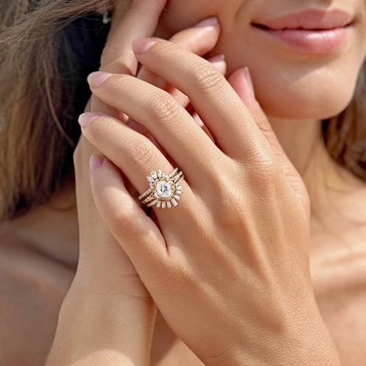 Victoria’s Coronet | Oval Cut Moissanite Sunflower Ring Set 3pcs