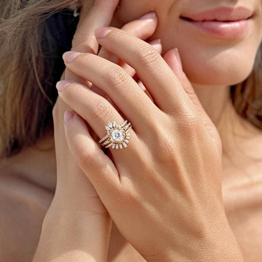 Victoria’s Coronet | Oval Cut Moissanite Sunflower Ring Set 3pcs.