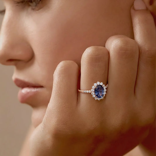 Celine's Deep | Oval Mystical Blue Alexandrite Engagement Ring